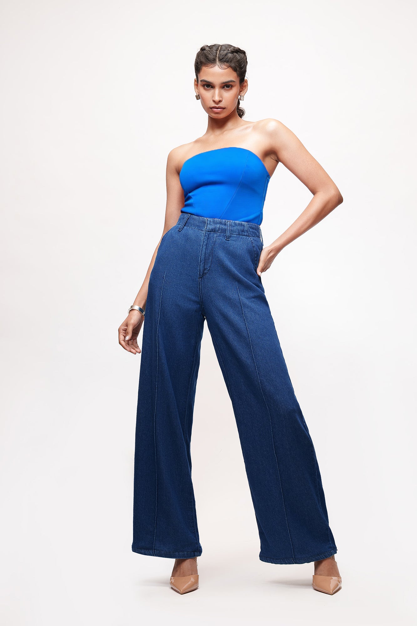 Dark Indigo Pintuck Straight Jeans
