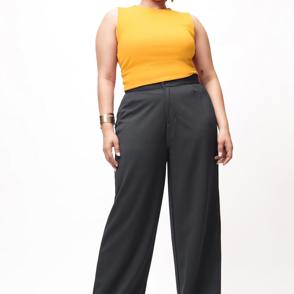Bold Black Curve Textured Korean Pants