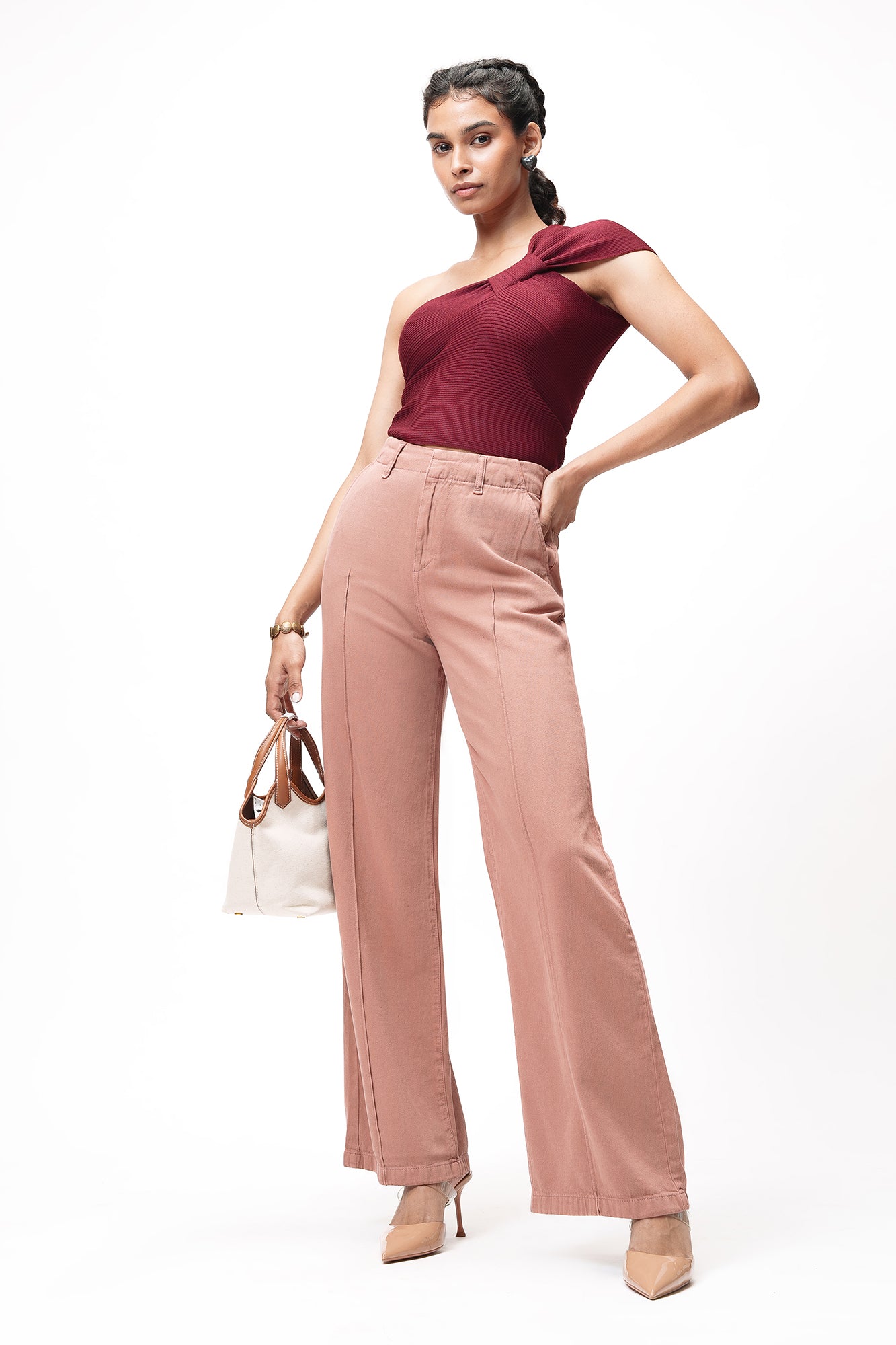Dusty Rose Pintuck Straight Jeans