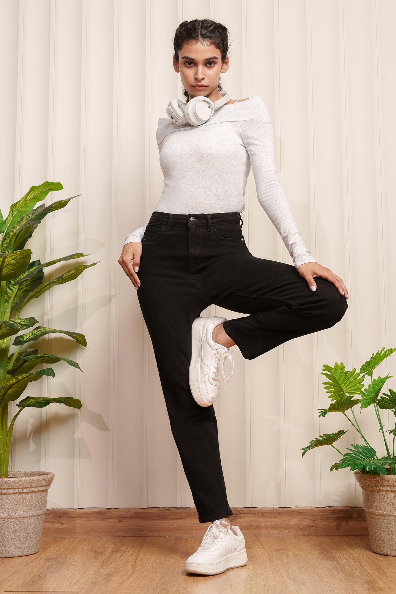 Sunlit Beige Strap Detailed Korean Pants