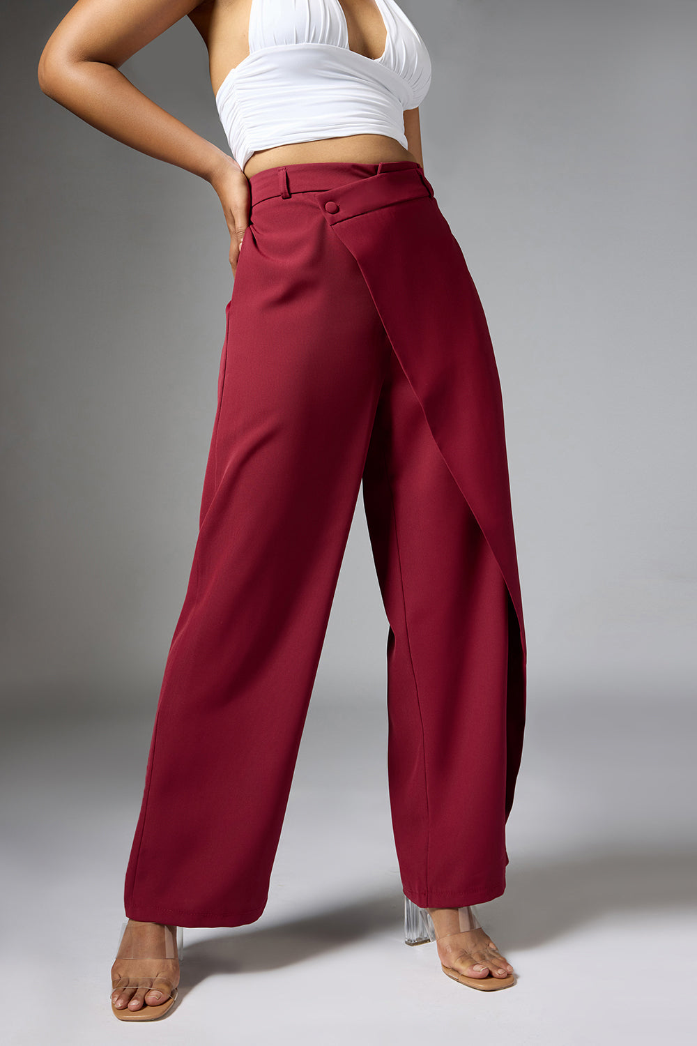 Intense Rust Red Wrap Front Korean Pants