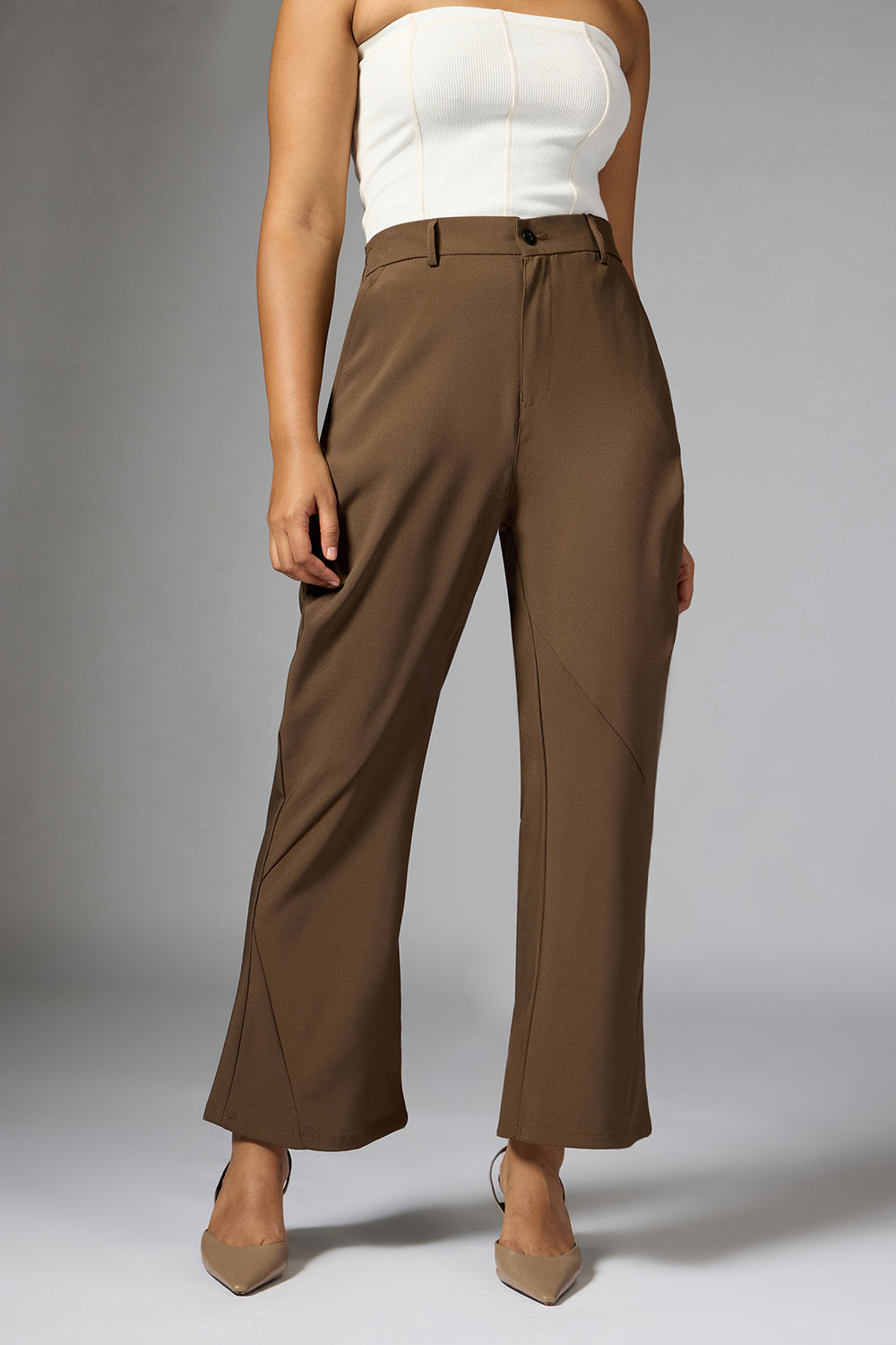 Taupe Panelled Bootcut Korean Pant