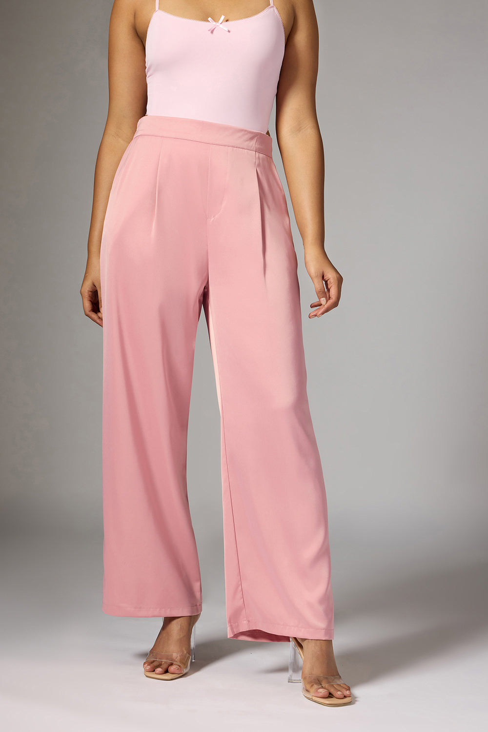 Quartz Pink Satin Straight Korean Pants