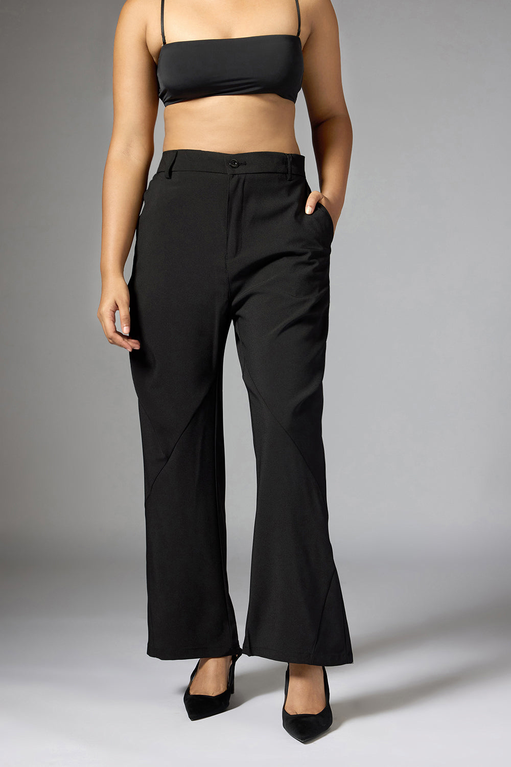 Black Panelled Bootcut Korean Pants