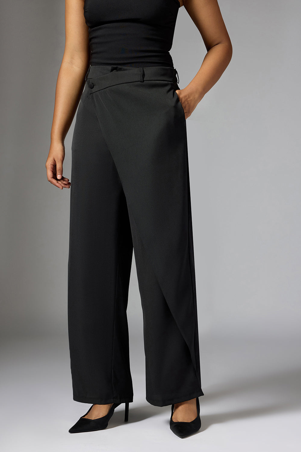 Onyx Black Wrap Front Korean Pants