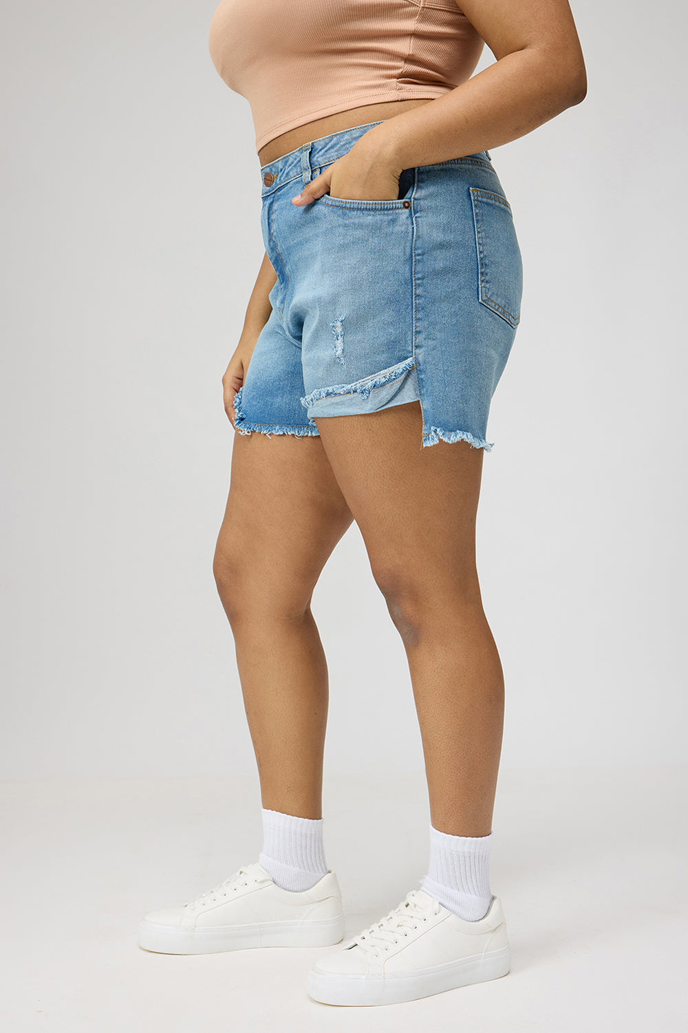 Powder Blue Upturn Denim Shorts