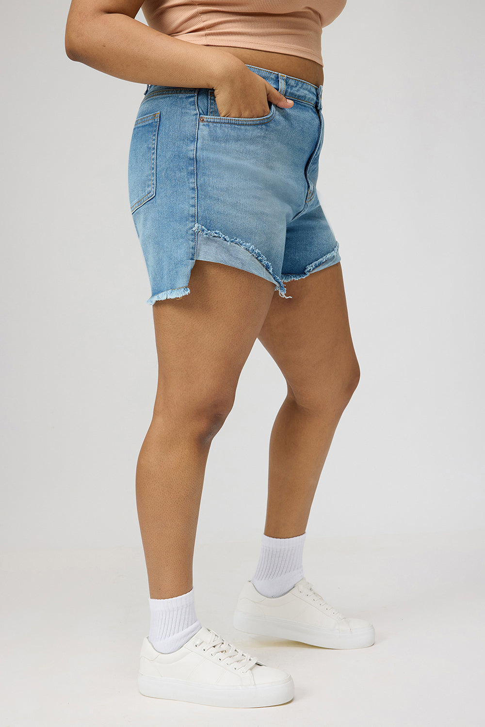 Powder Blue Upturn Denim Shorts