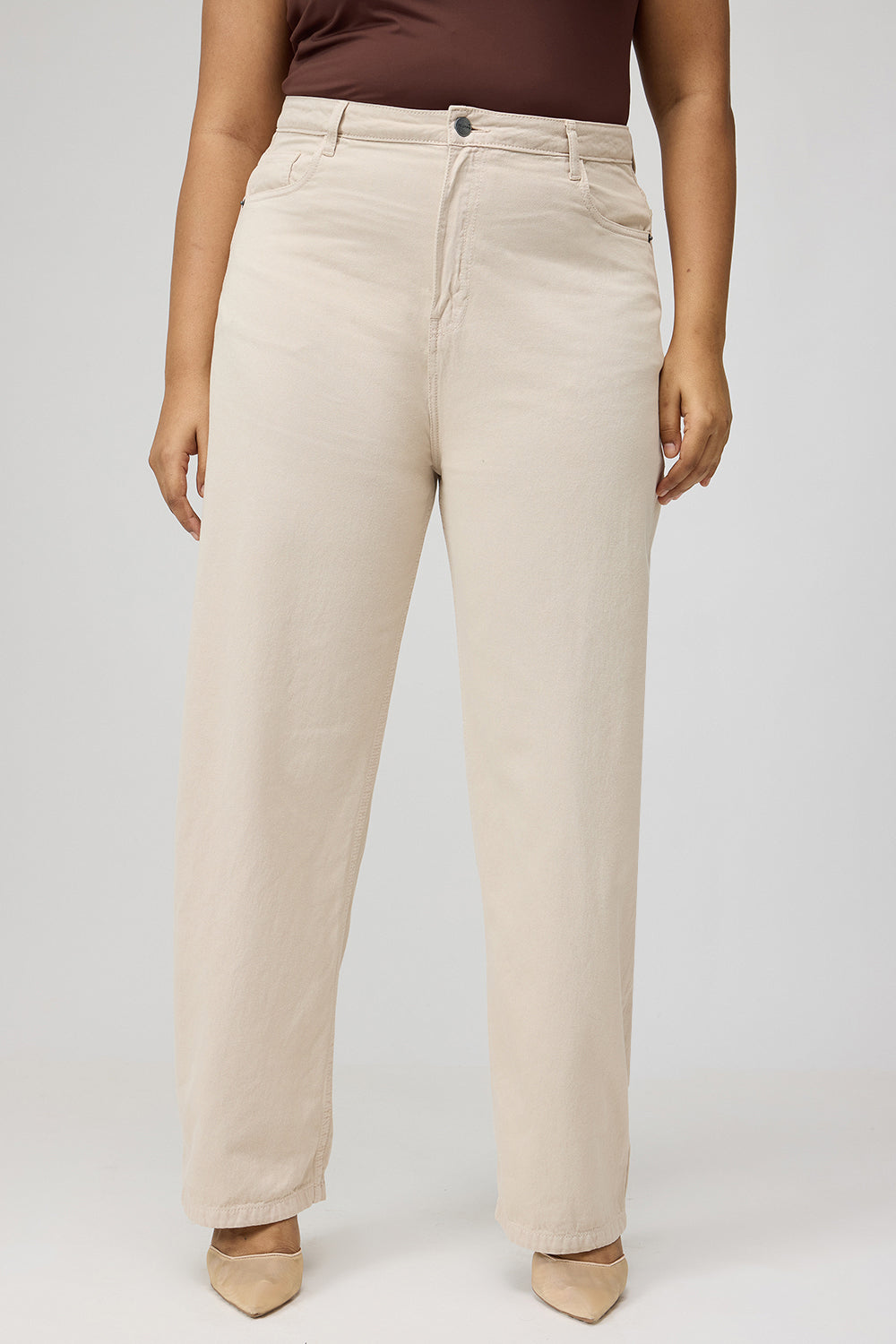 Curve Ivory Beige Straight Jeans