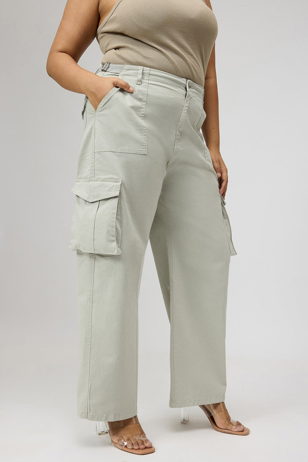 Curve Mint Green Cargo Jeans