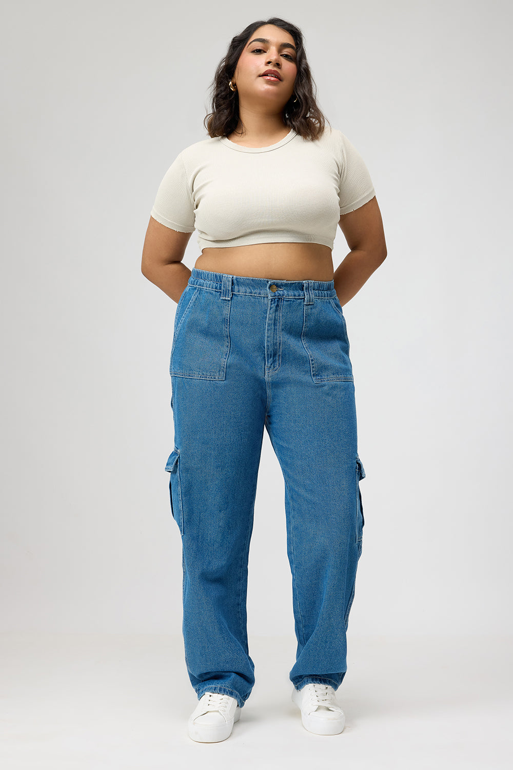 Curve Mid Blue Cargo Utility Jeans