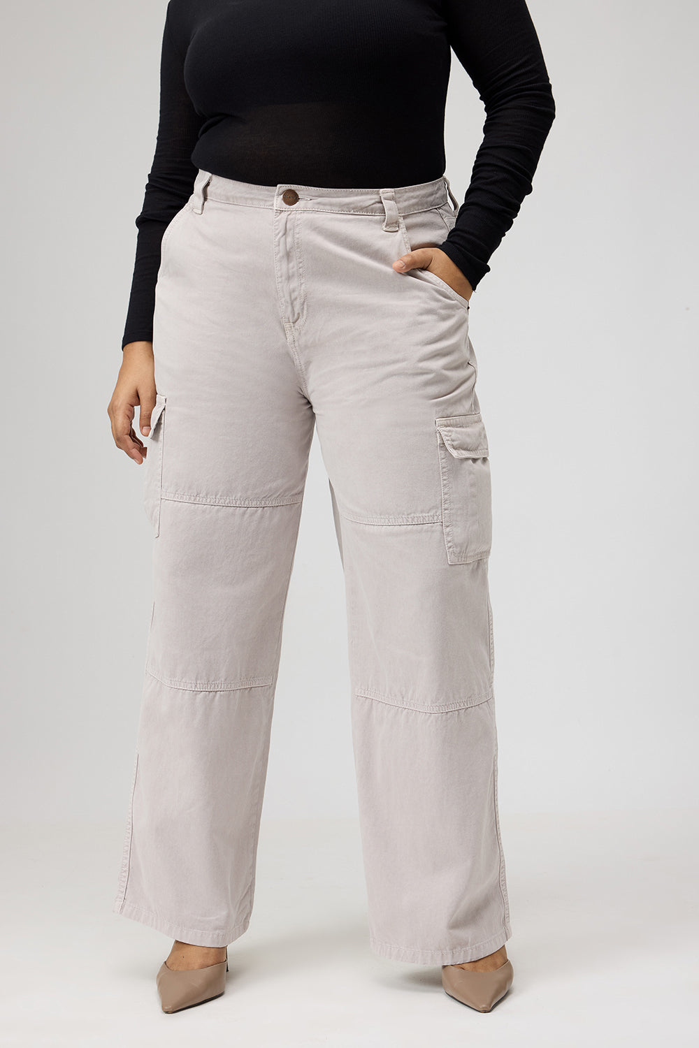 Curve Cream Cargo Jeans