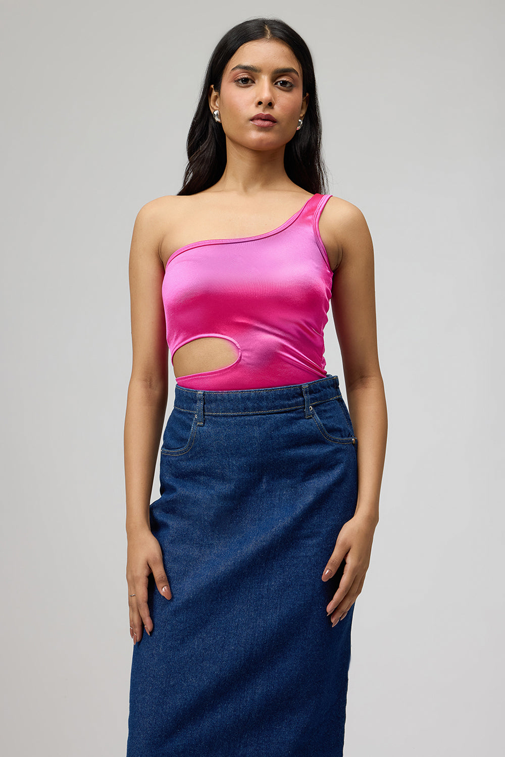 Hot Pink One Shoulder Cutout Bodysuit