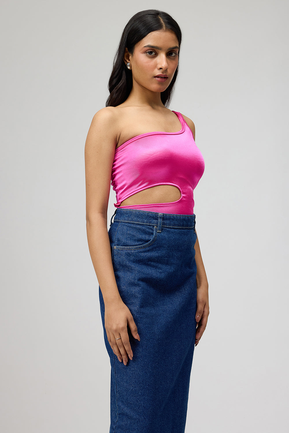 Hot Pink One Shoulder Cutout Bodysuit