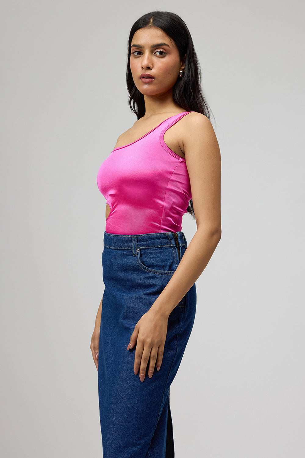 Hot Pink One Shoulder Cutout Bodysuit