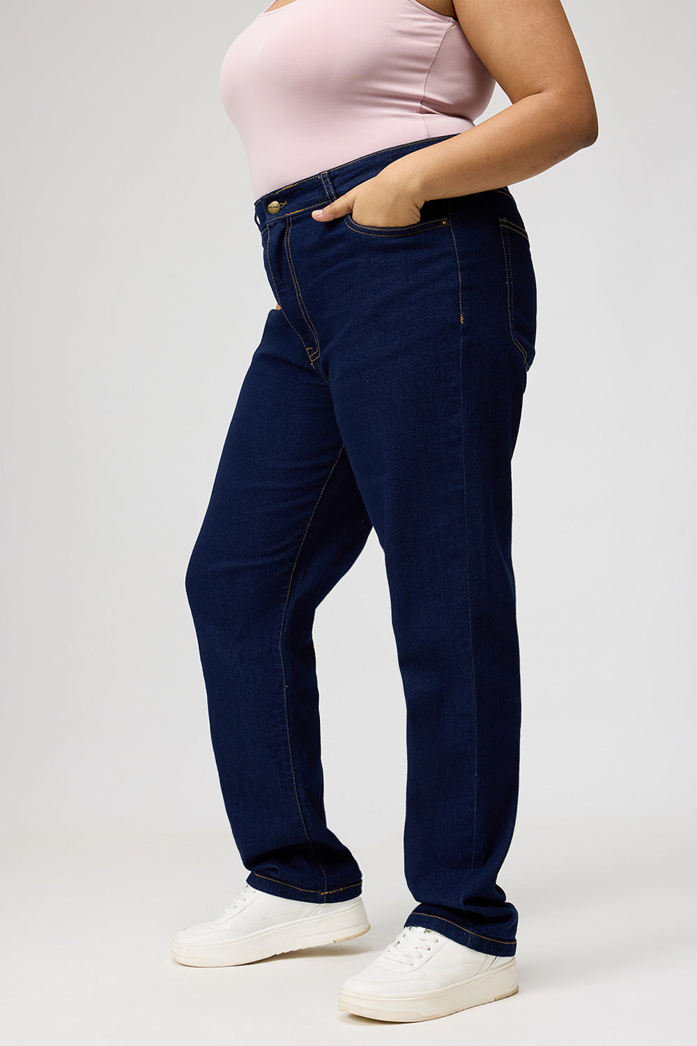 Curve Straight Leg Dark Blue Denim Jeans