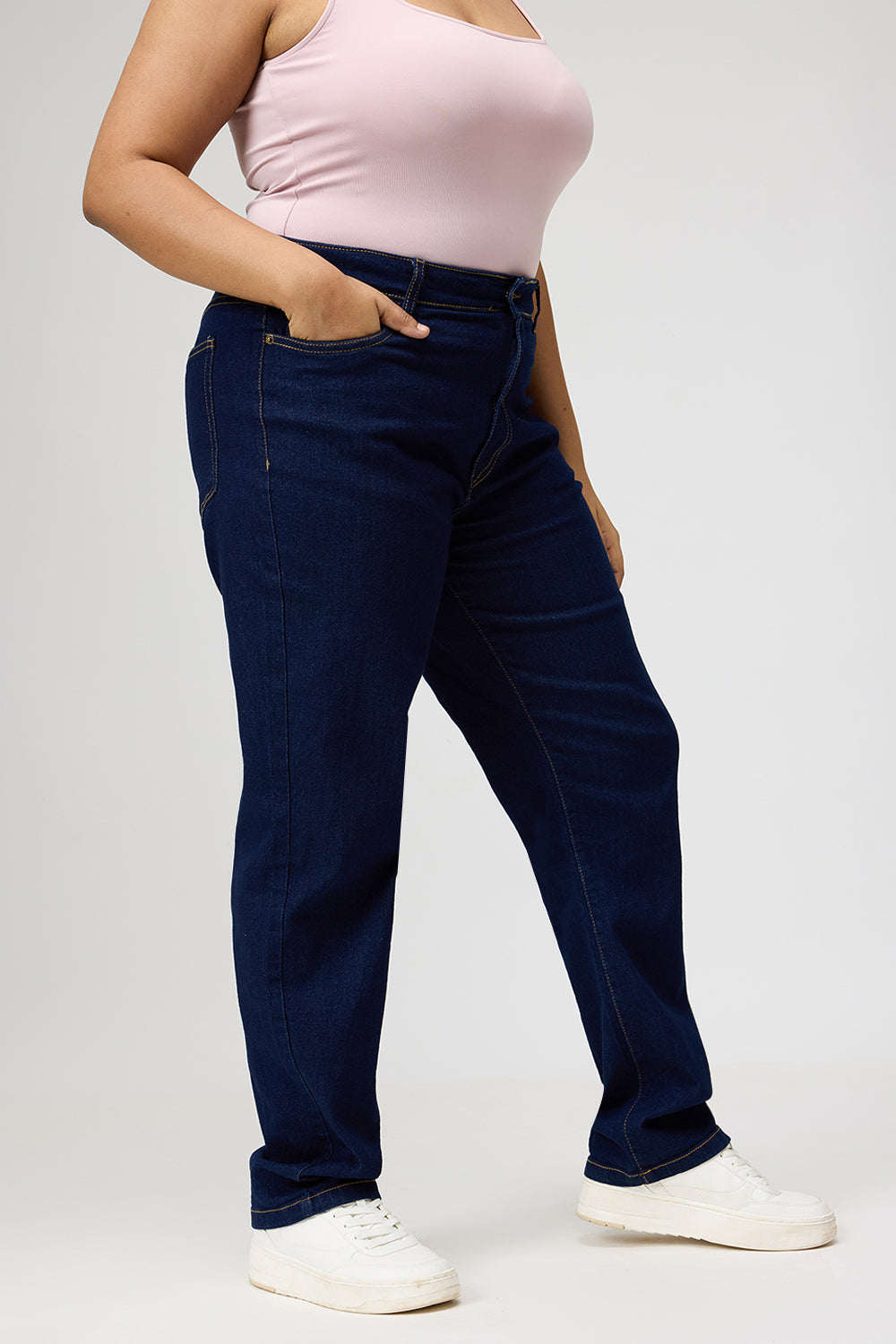 Curve Straight Leg Dark Blue Denim Jeans