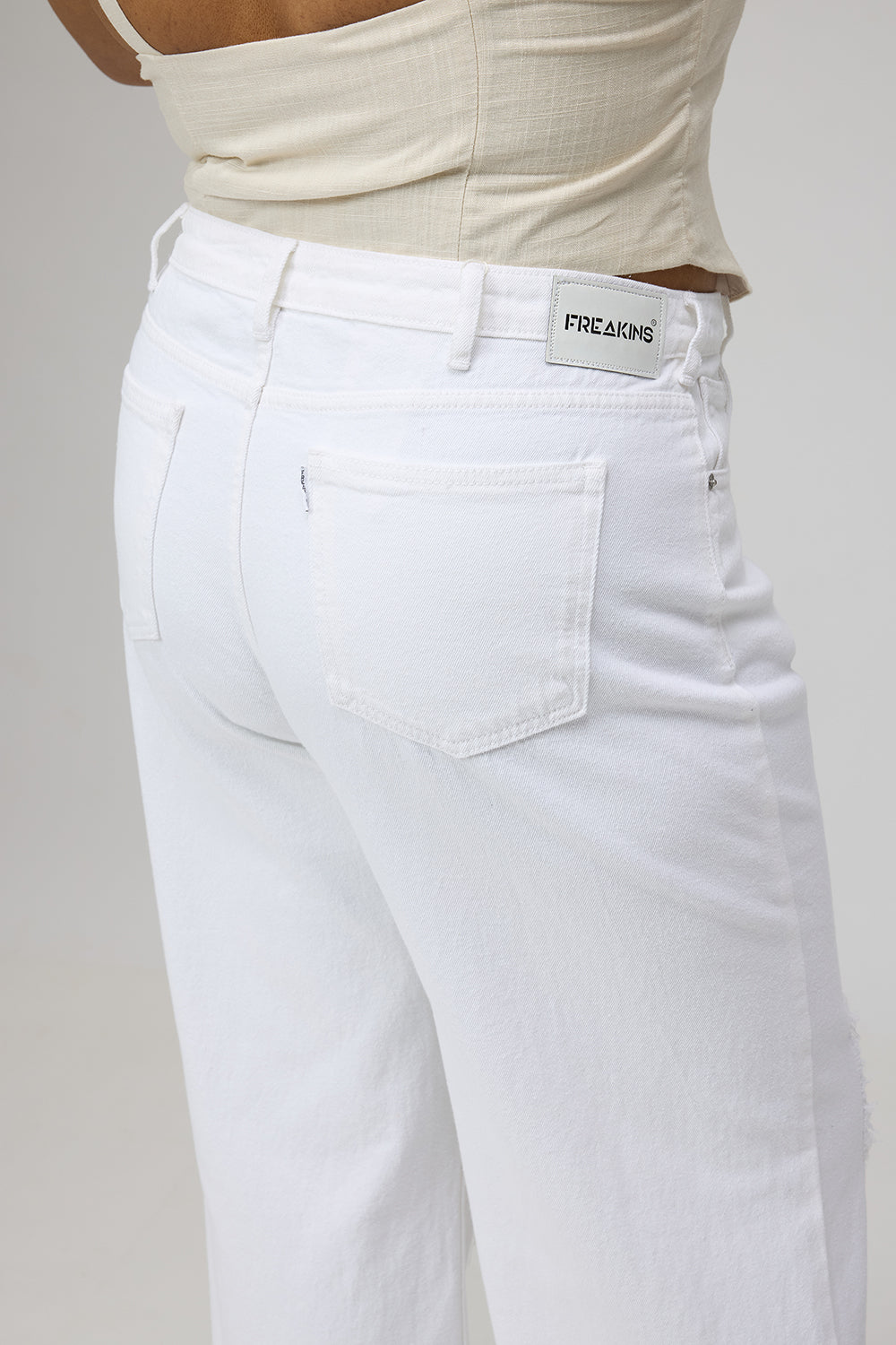 Glacial White Ripped Wide-Leg Jeans