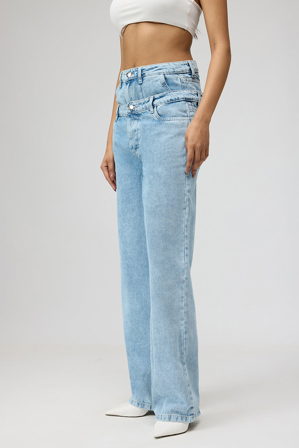 Dual Flap Light Blue Straight Leg Jeans