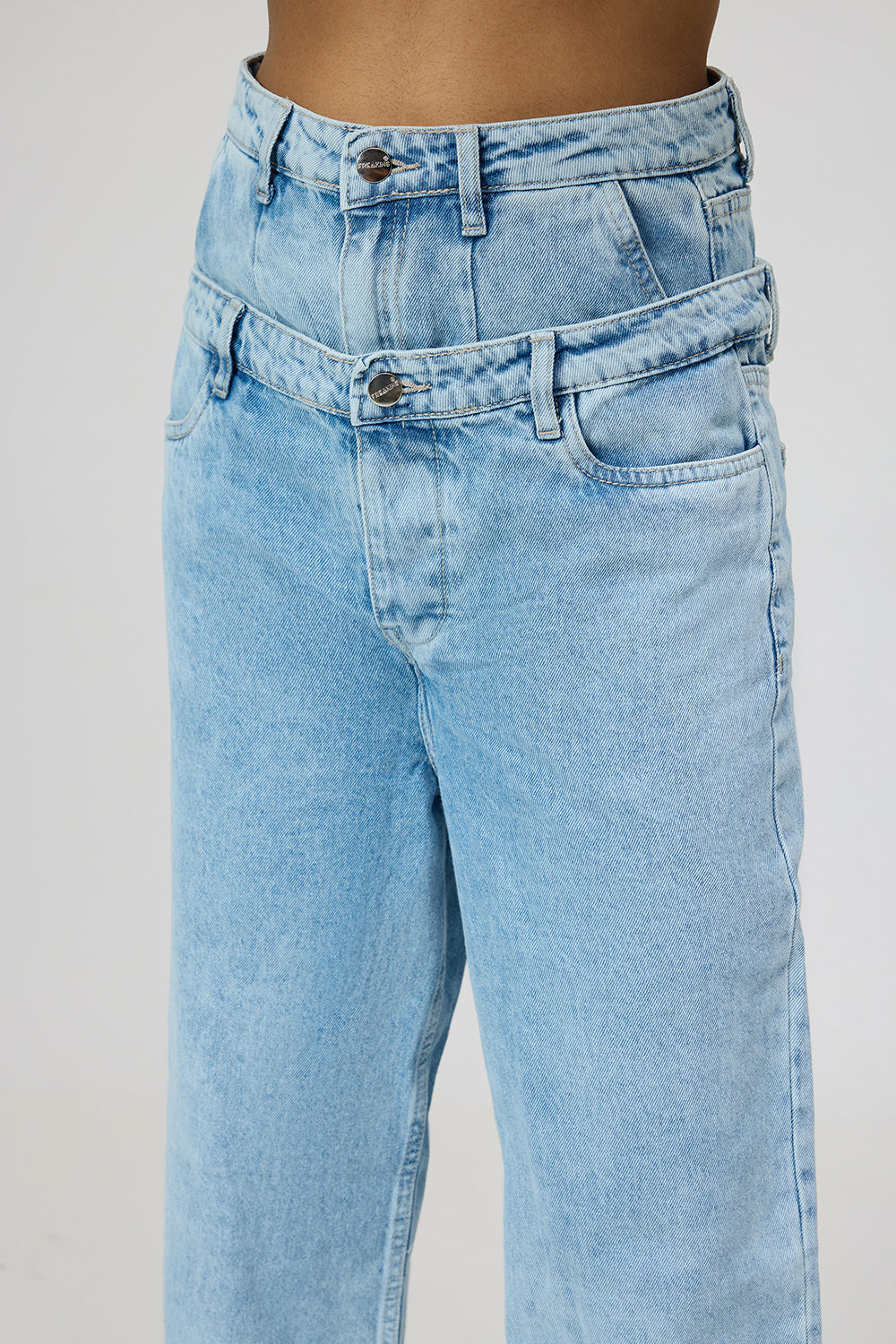 Dual Flap Light Blue Straight Leg Jeans