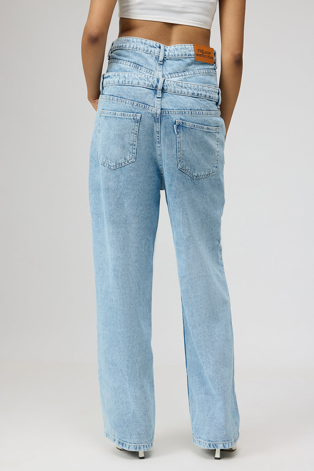 Dual Flap Light Blue Straight Leg Jeans