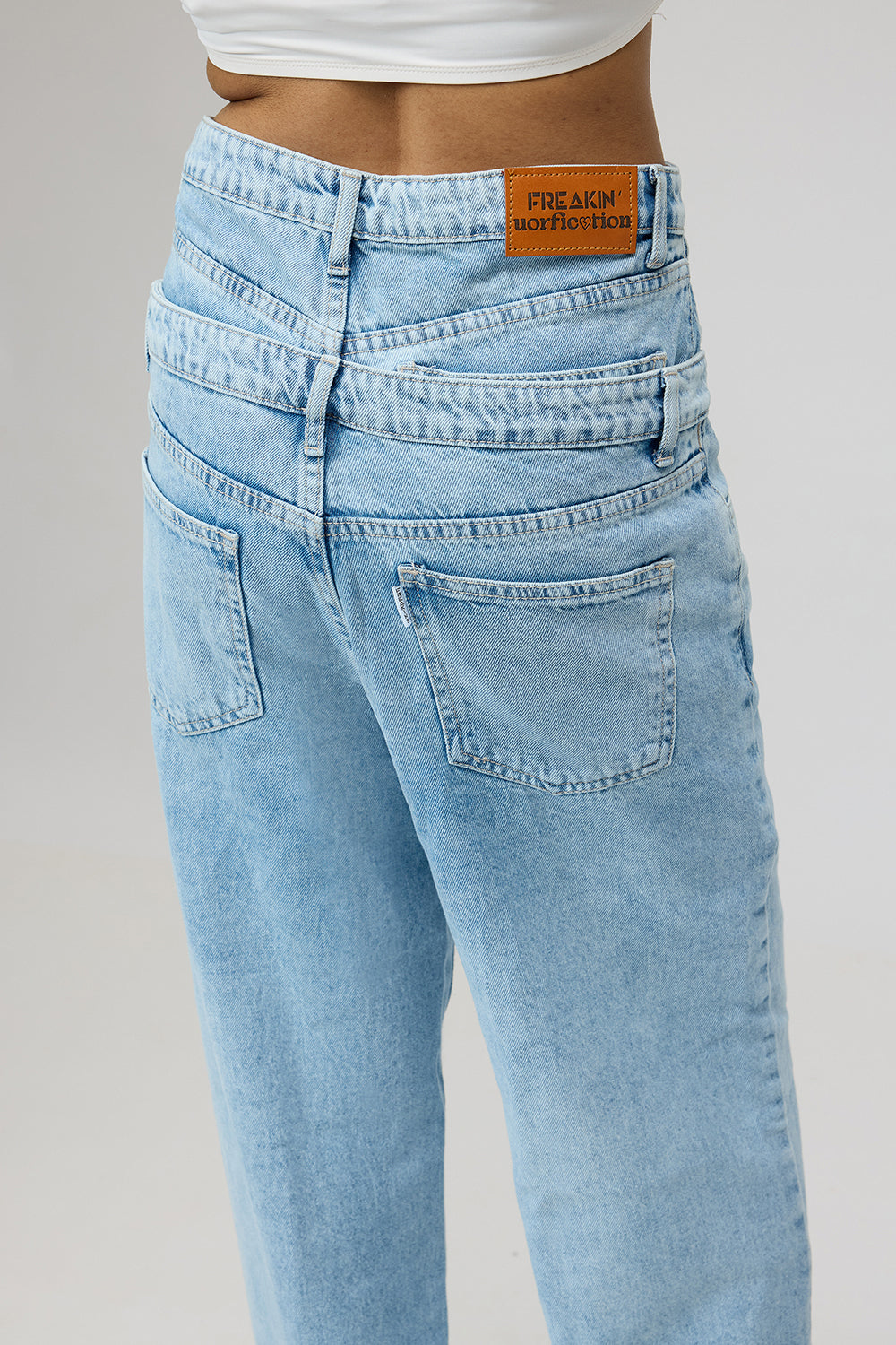 Dual Flap Light Blue Straight Leg Jeans