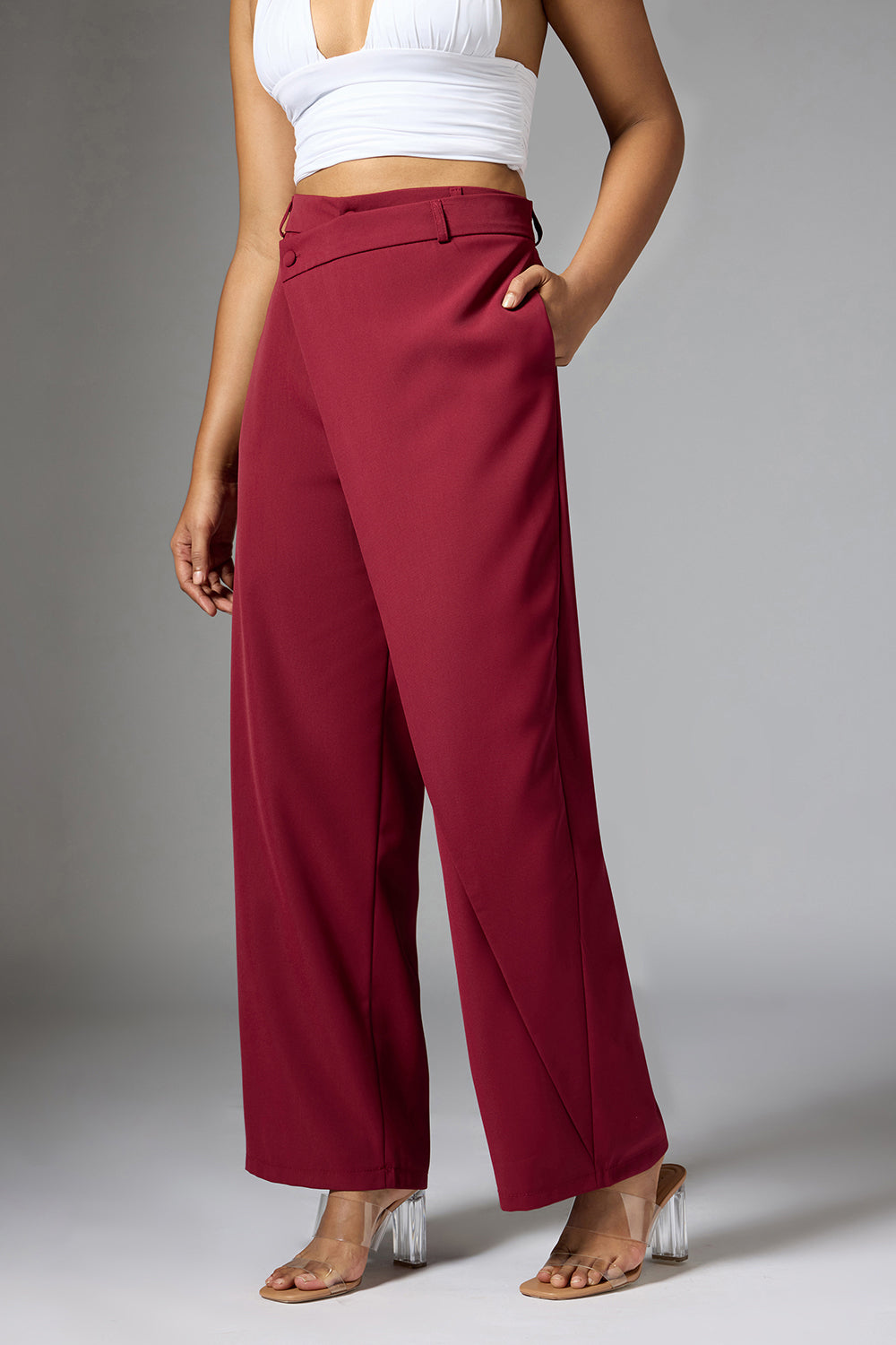 Intense Rust Red Wrap Front Korean Pants