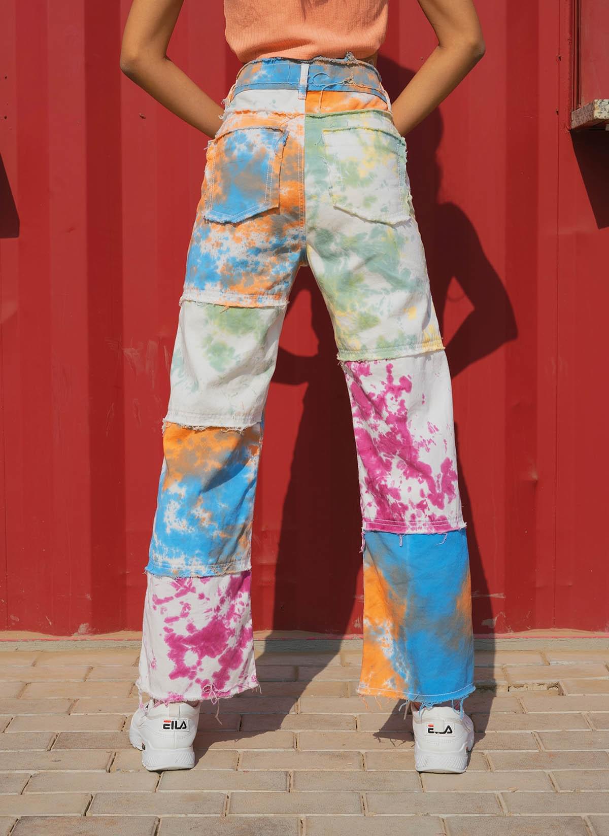 90's panelled tie dye jeans