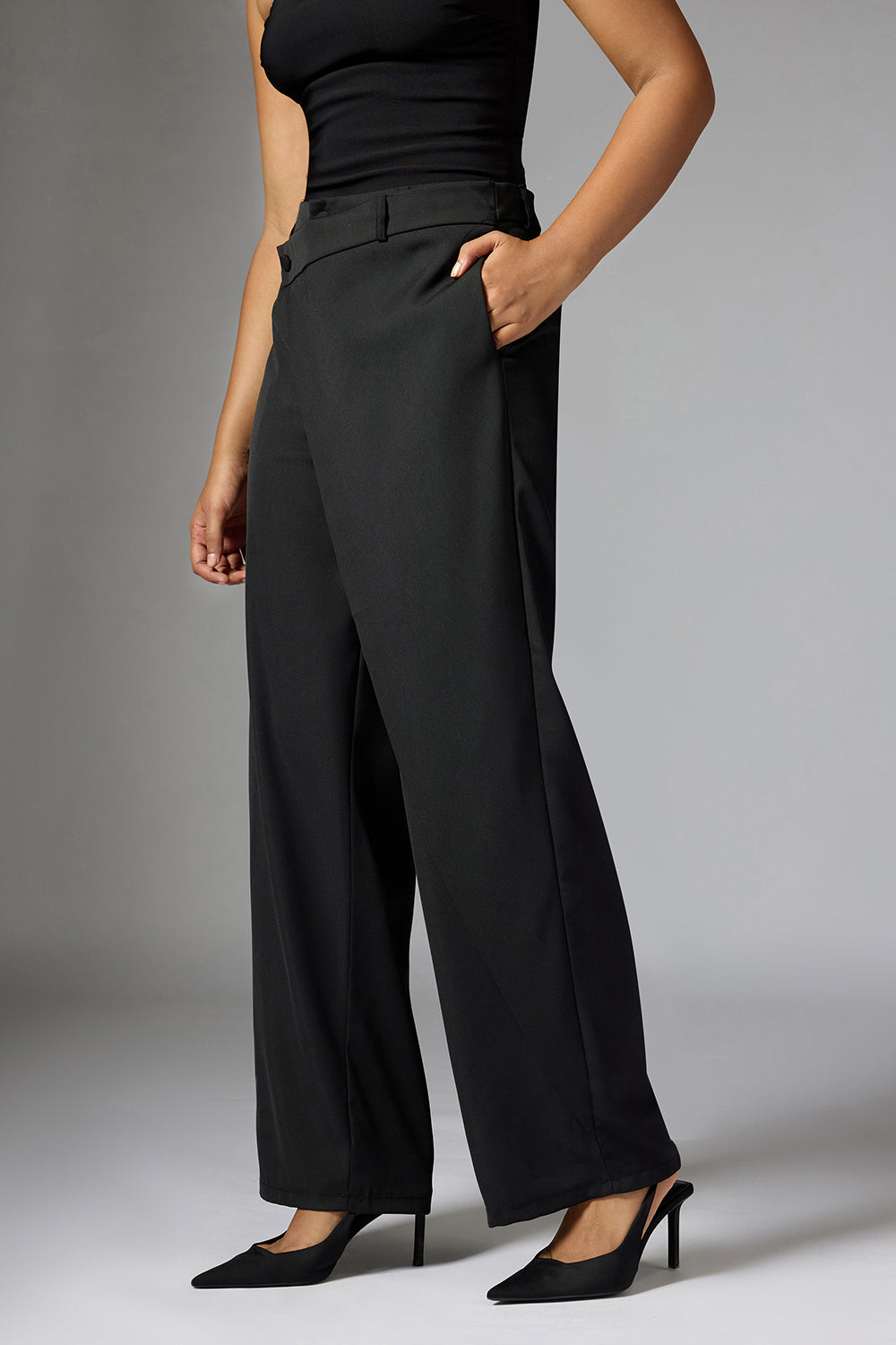 Onyx Black Wrap Front Korean Pants