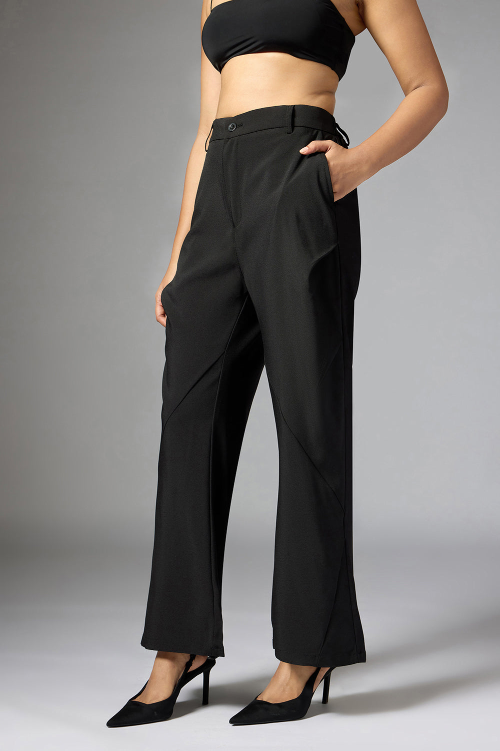 Black Panelled Bootcut Korean Pants