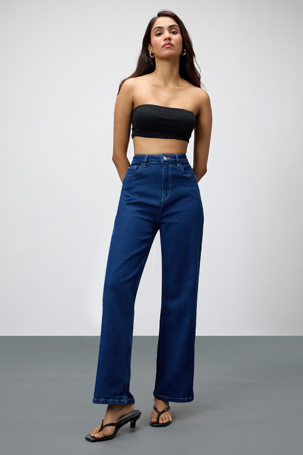 Hand-Dyed High-Waisted Straight-Leg Jeans top