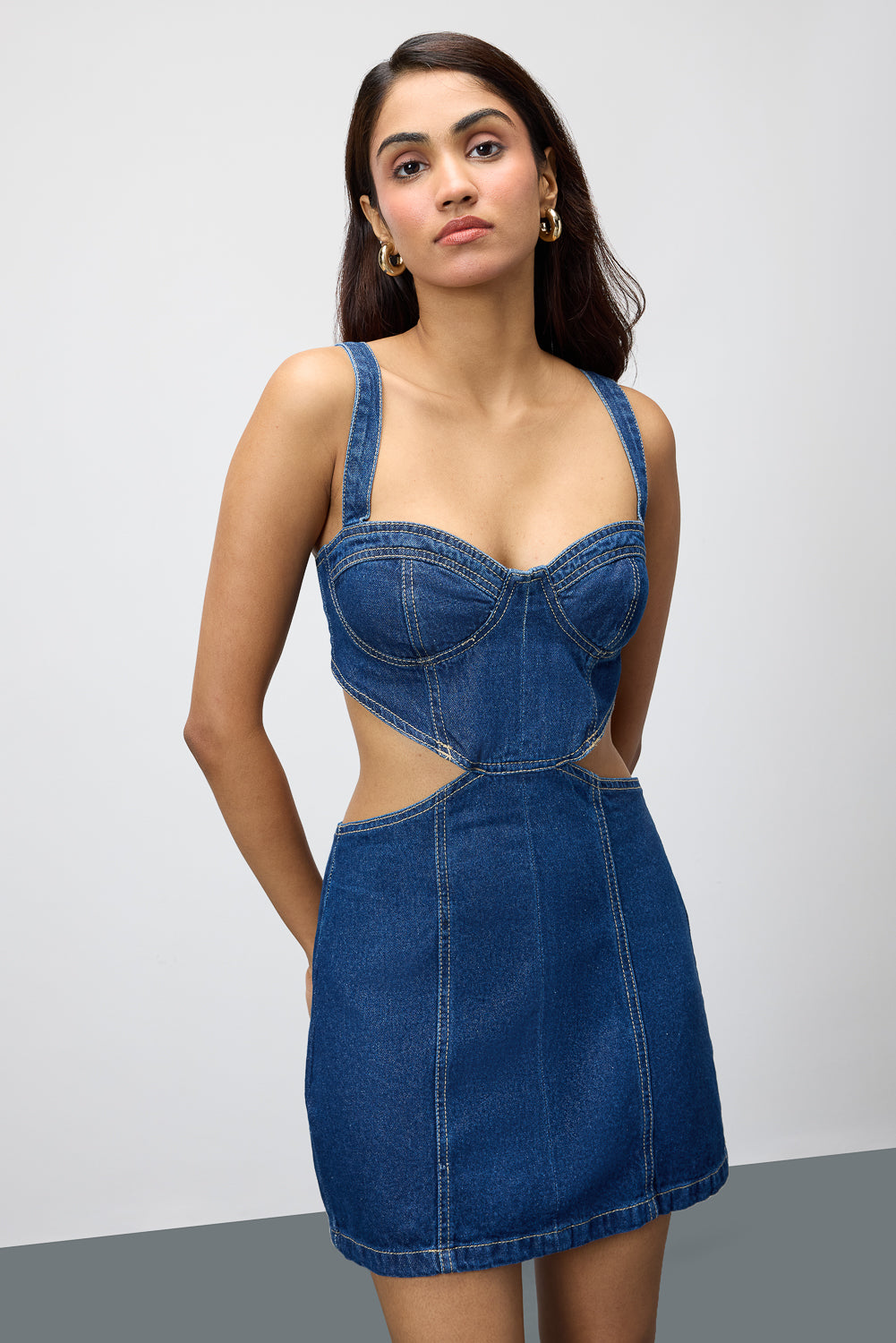 Cut Out Mini Denim Dress