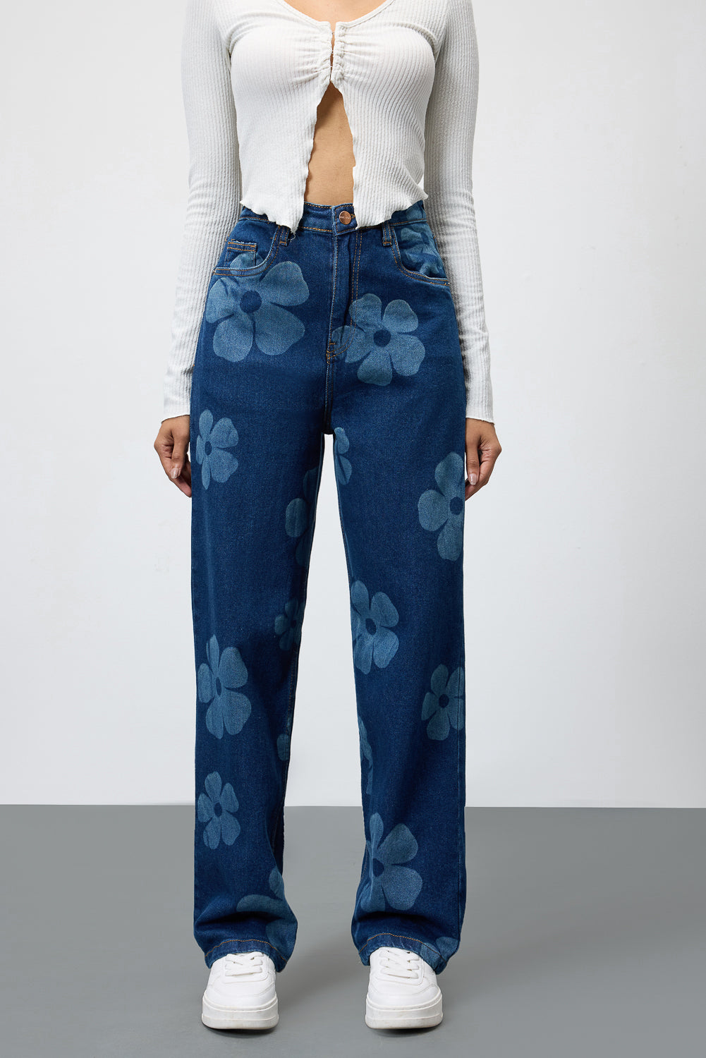 Midnight Blooms Floral Stretch Straight Jeans