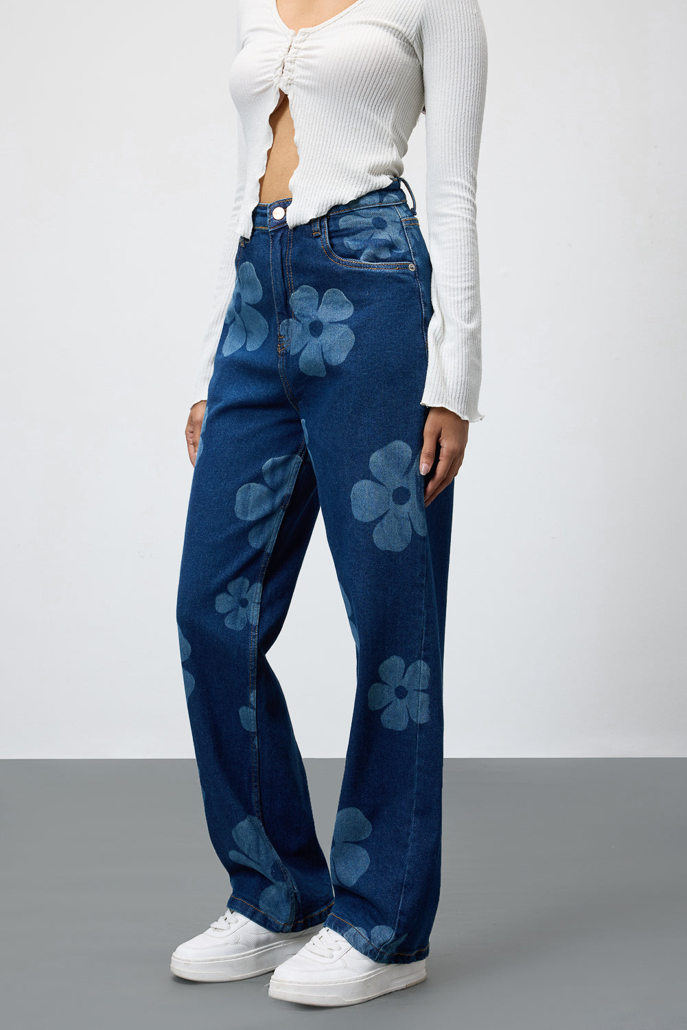 Midnight Blooms Floral Stretch Straight Jeans