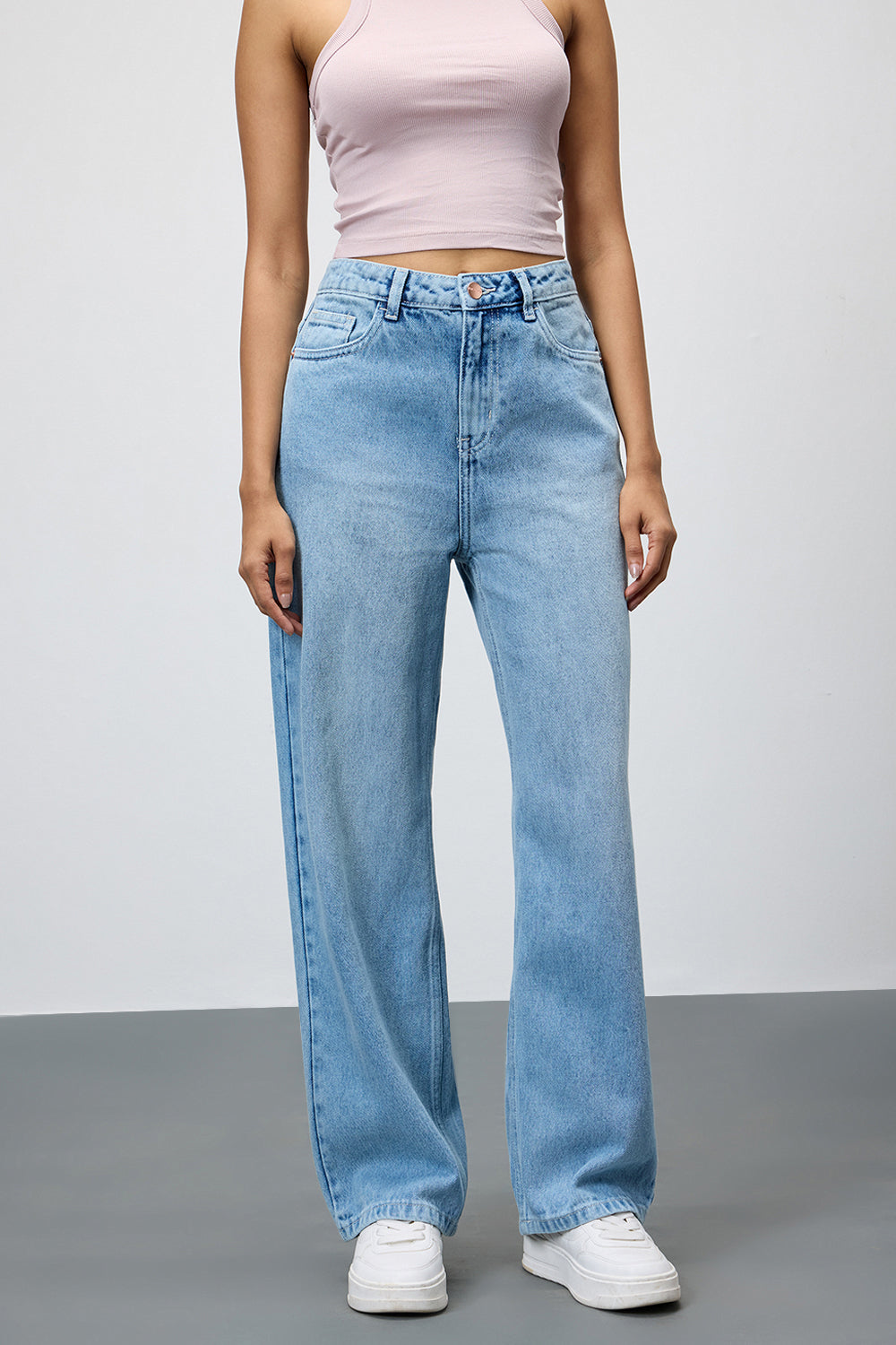 Periwinkle Blue Washed Straight Jeans