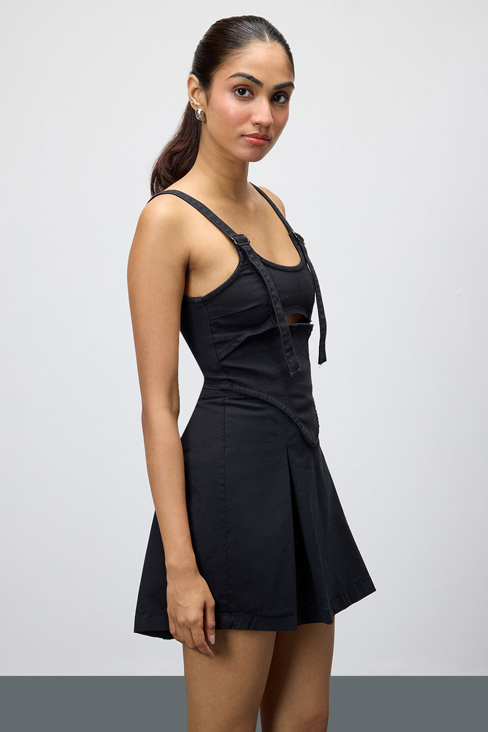 Black Denim Adjustable Strap Bustier Top