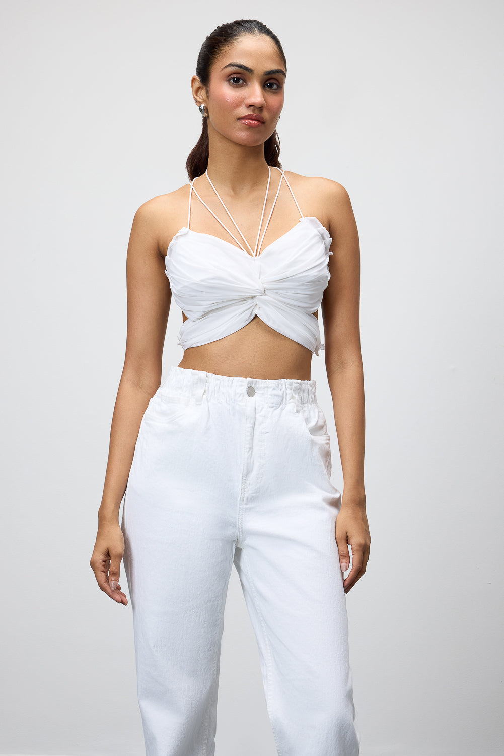 White Flower Power Backless Tie-Up Top