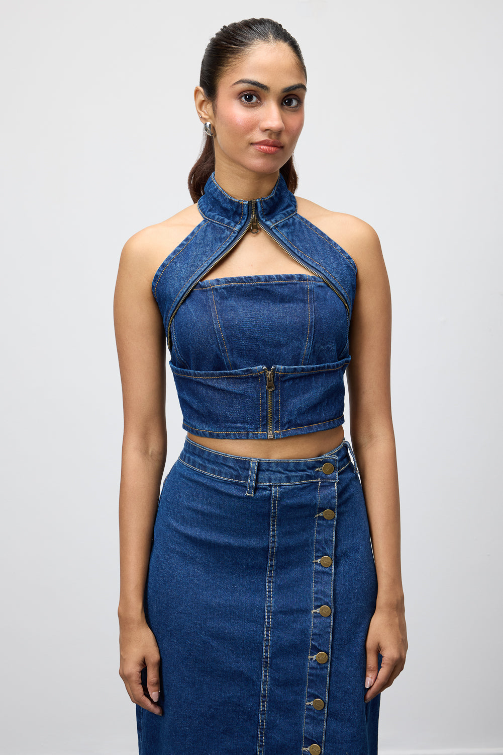 Gothic Chained Blue Denim Top