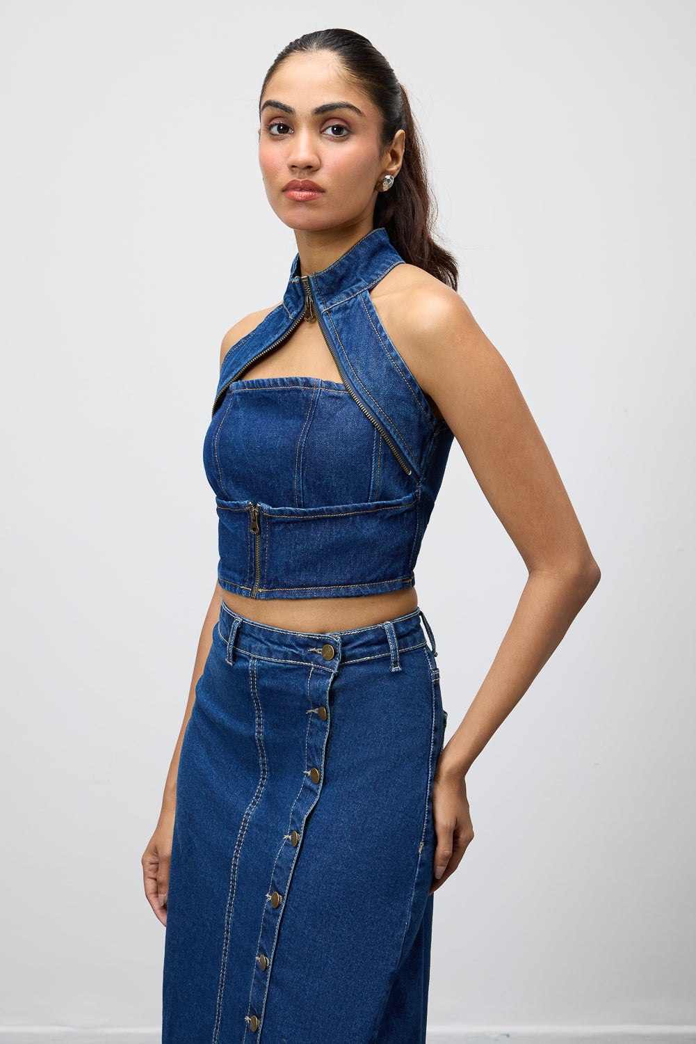 Gothic Chained Blue Denim Top