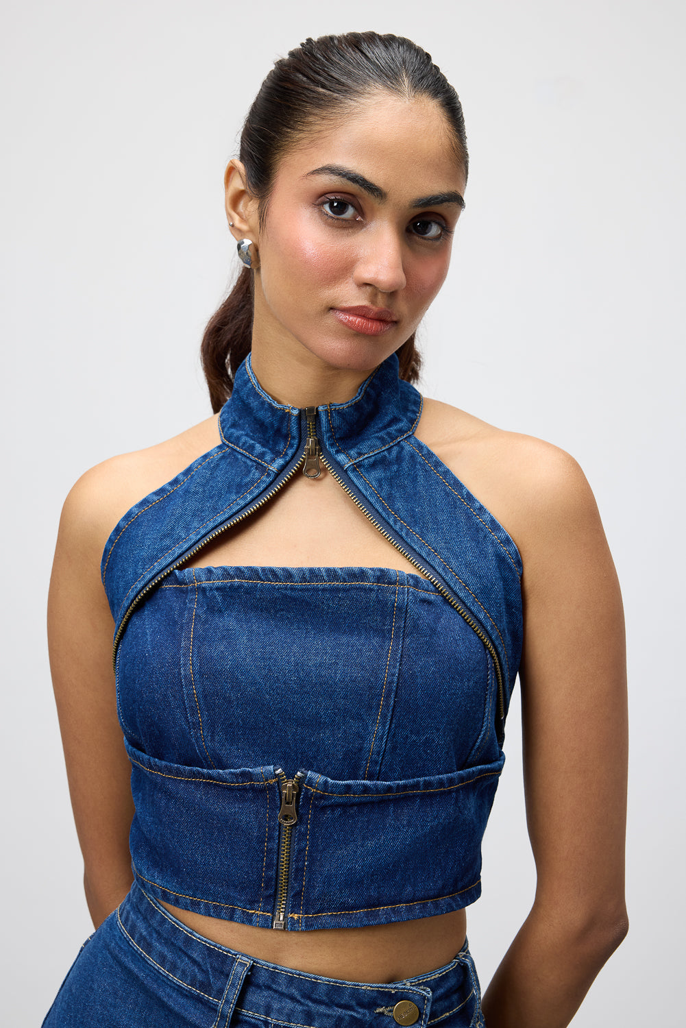 Gothic Chained Blue Denim Top