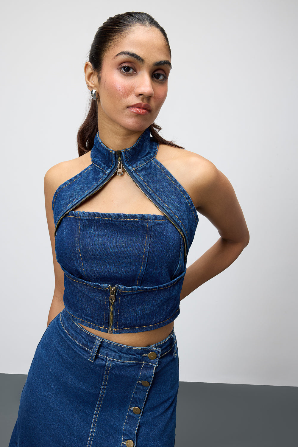 Gothic Chained Blue Denim Top