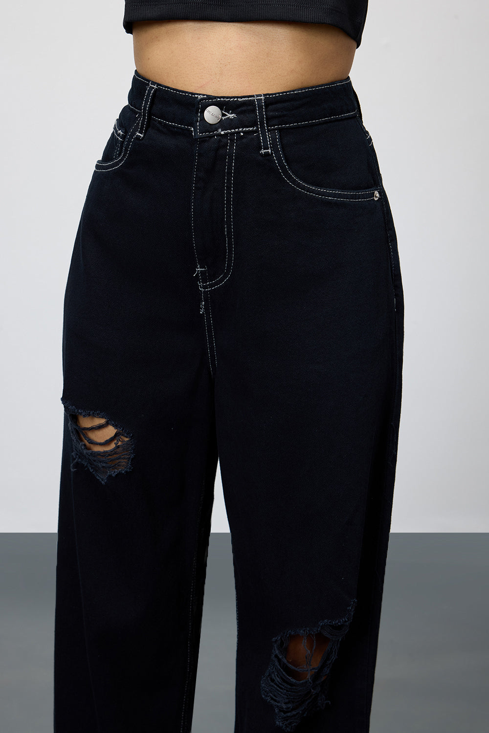 Shadow Black Ripped Straight Leg Denim Jeans