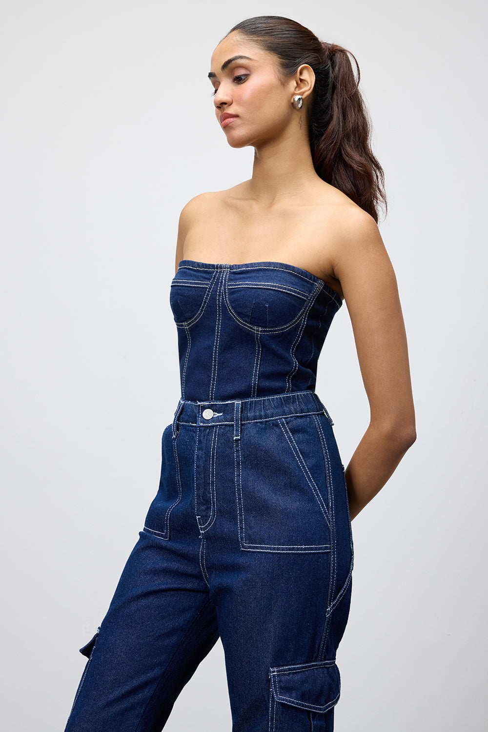 Midnight Dark Bodysuit Denim Top