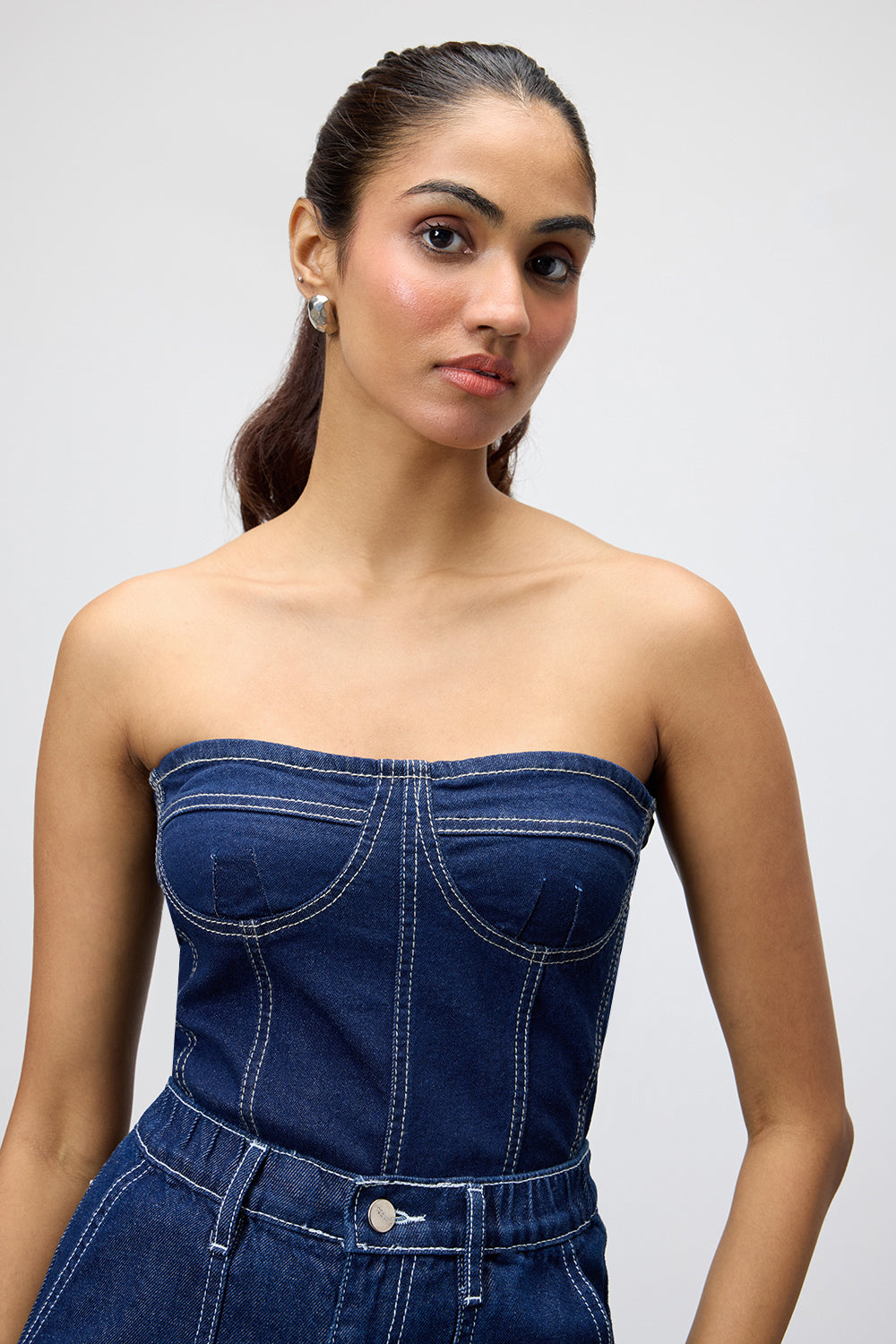 Midnight Dark Bodysuit Denim Top