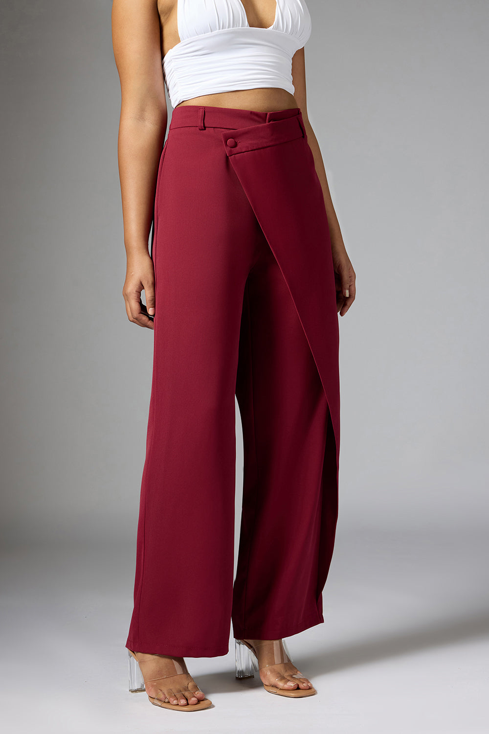 Intense Rust Red Wrap Front Korean Pants