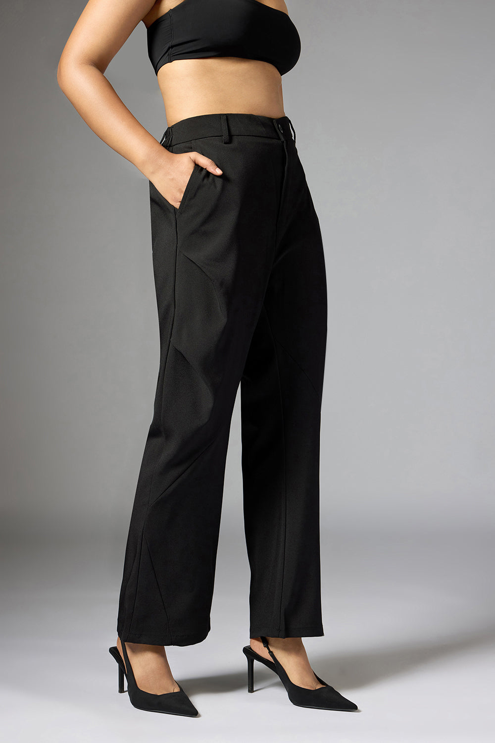 Black Panelled Bootcut Korean Pants