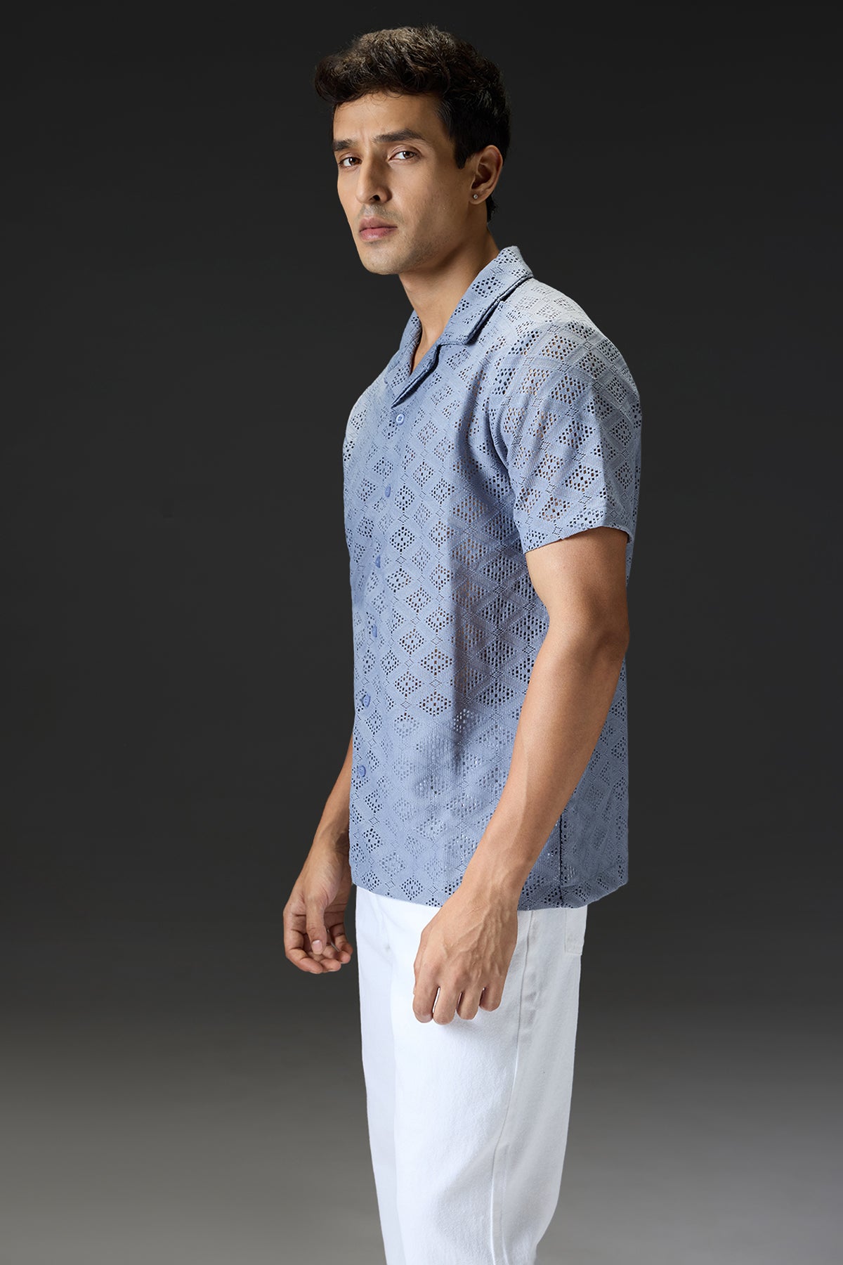 Textured Crochet Men's Shirt-Grey