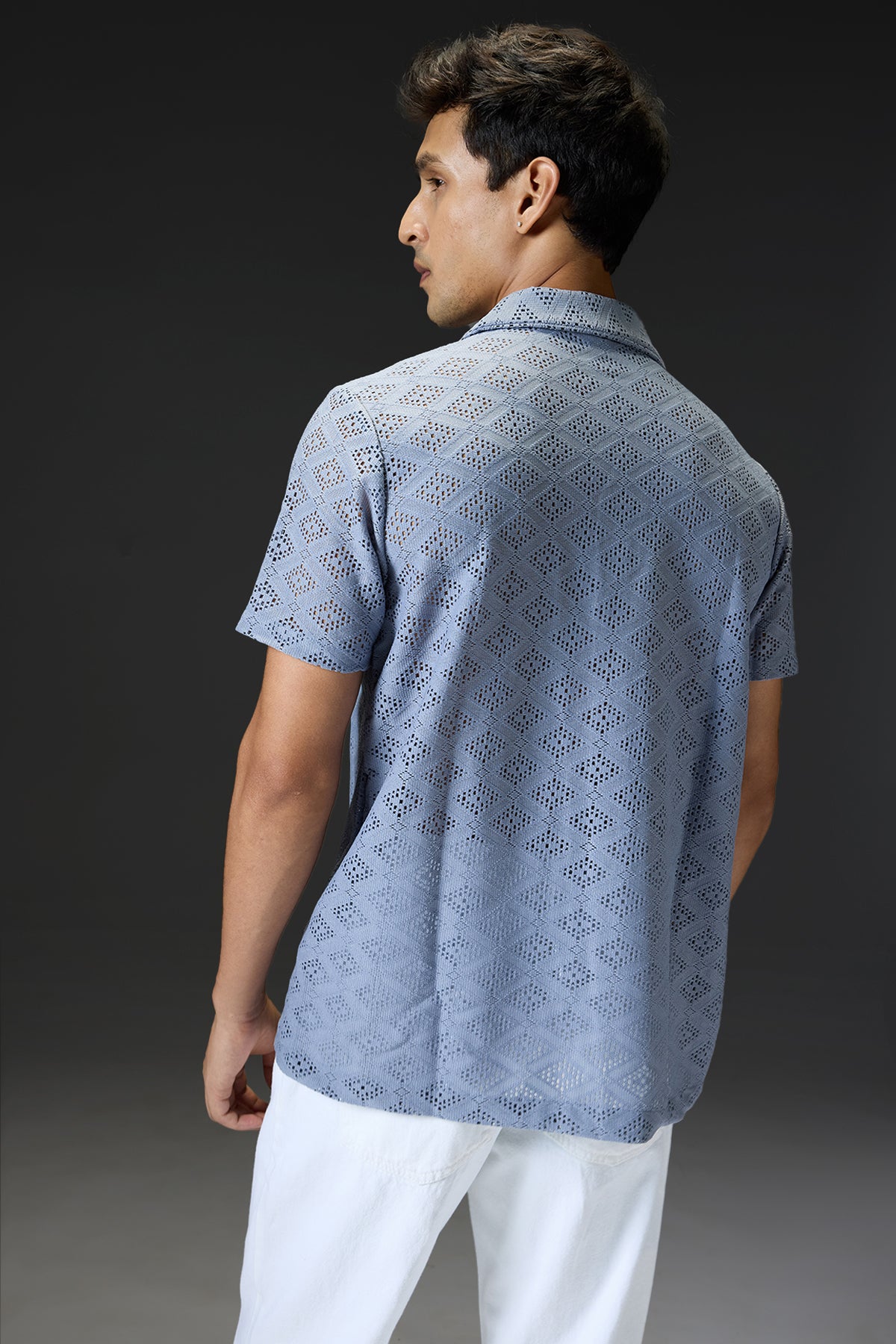 Textured Crochet Men's Shirt-Grey