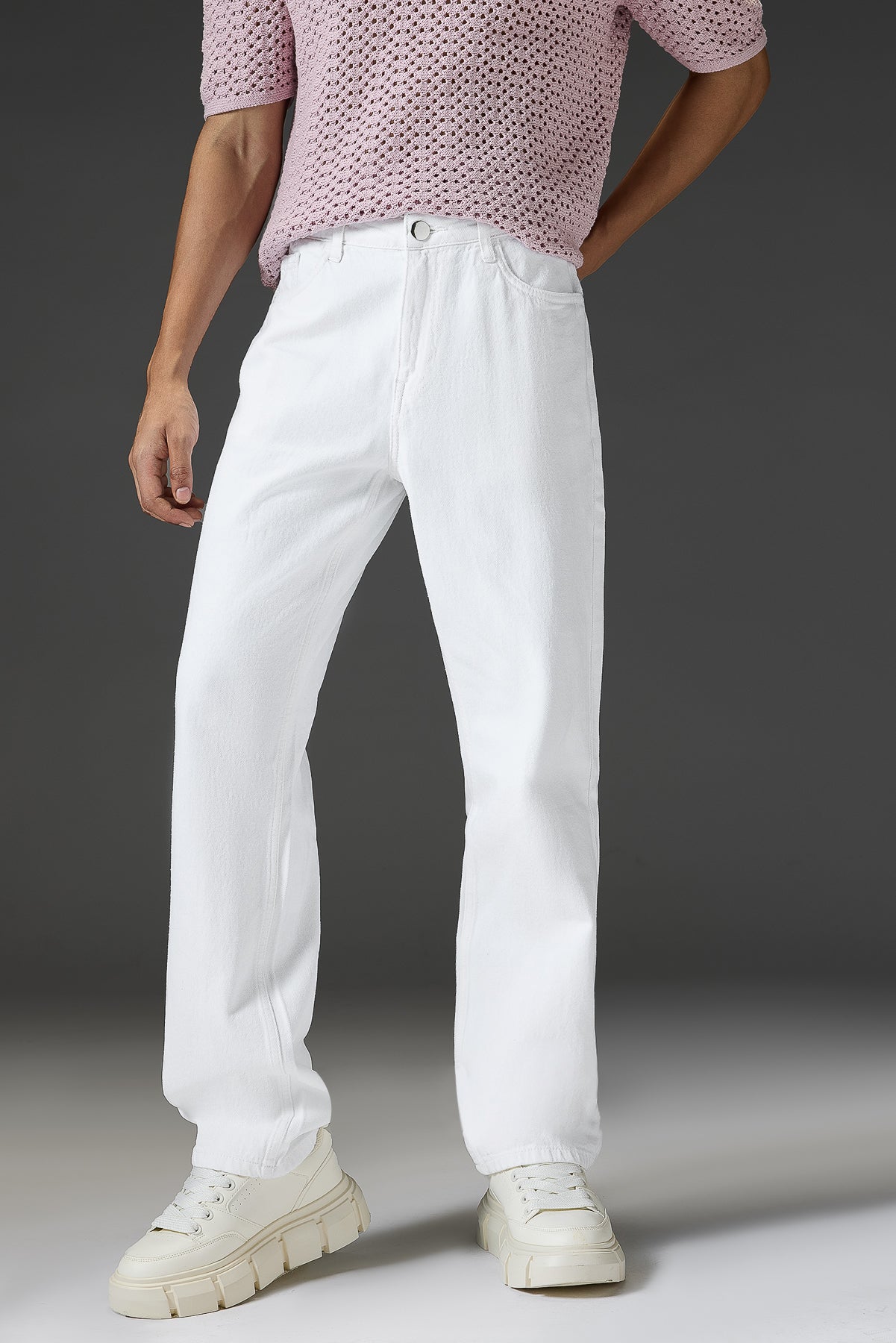 Men's White Straight Tapered Jeans