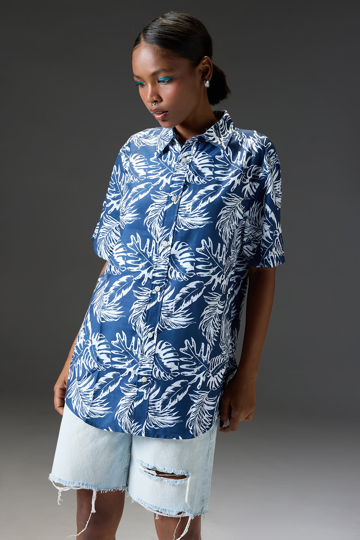 Women's Regular Blue Tropical Shirt