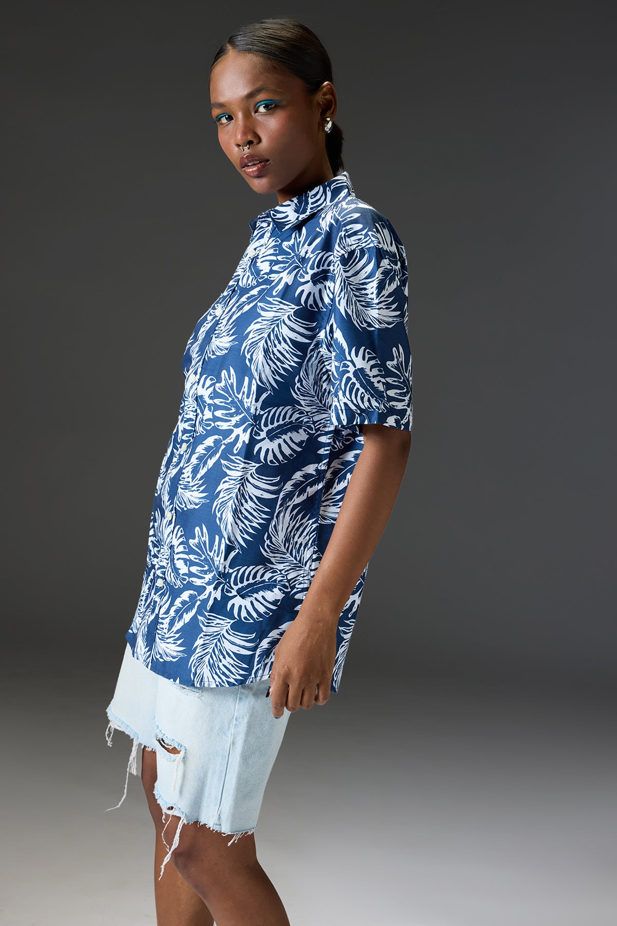 Women's Regular Blue Tropical Shirt